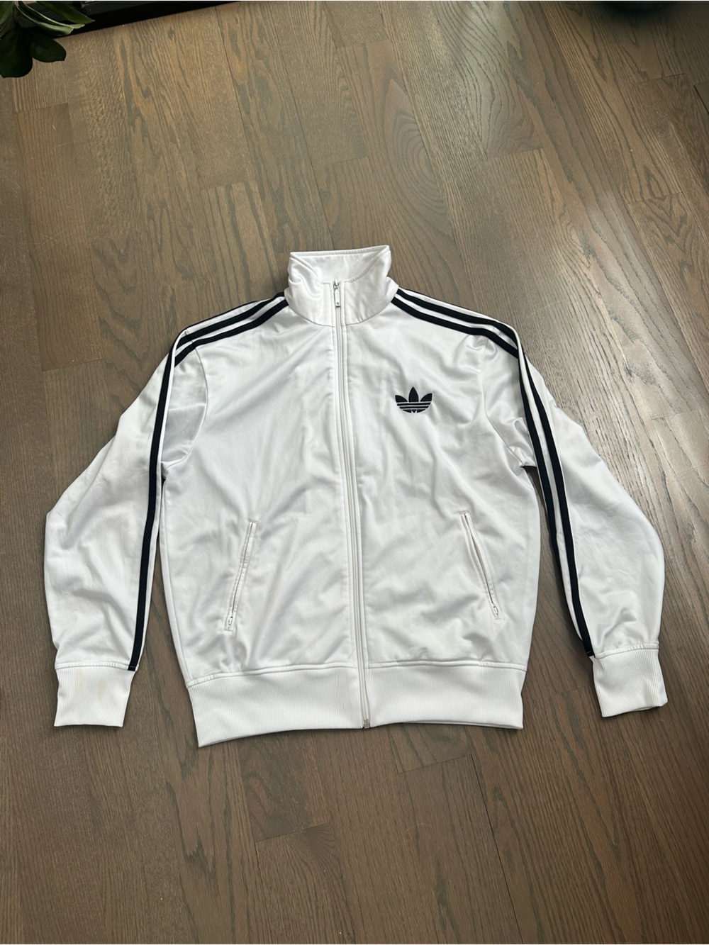 adidas White Track Jacket with Black Three-Stripes